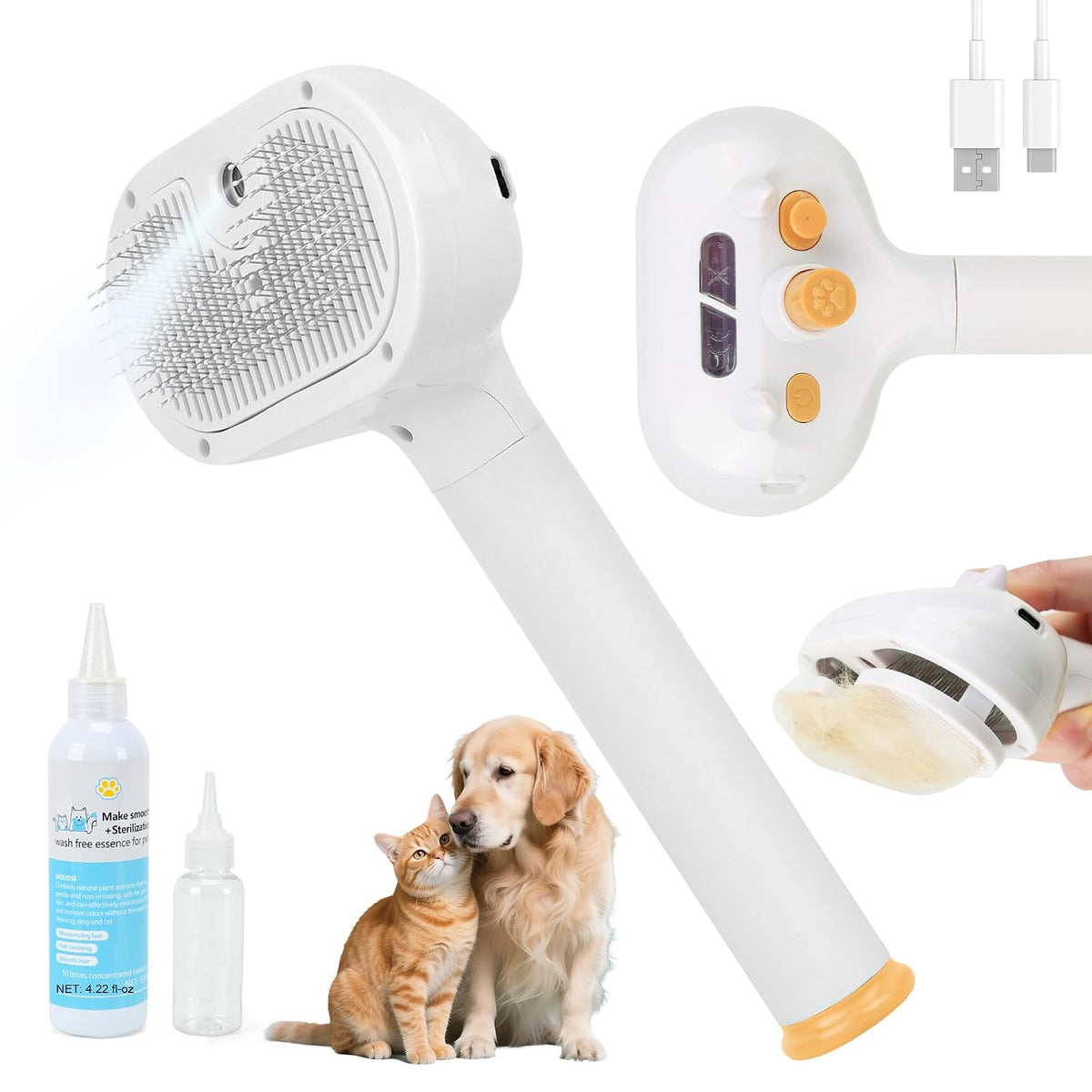 Pet Steam Brush for Dogs & Cats – Self‑Cleaning Anti‑Static Slicker