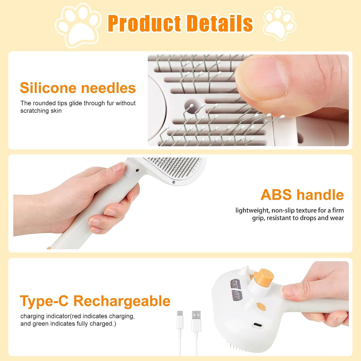 Pet Steam Brush for Dogs & Cats – Self‑Cleaning Anti‑Static Slicker
