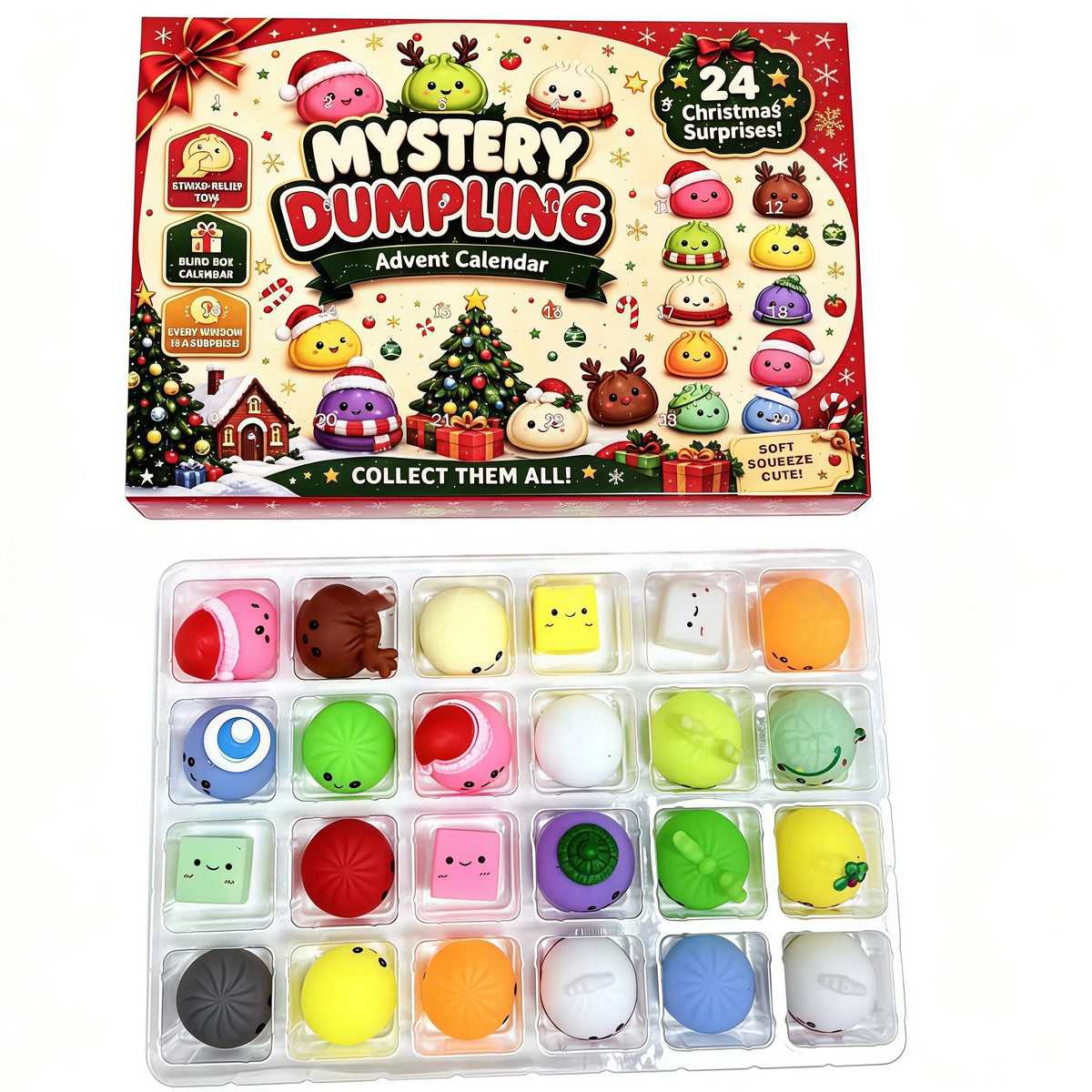 2026 Christmas Advent Calendar 24 Days Countdown Dumpling Squishy Stress Relief Fidget Mystery Surprise Gift Box Navidad Decor