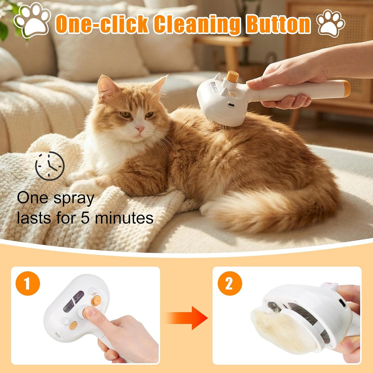 Pet Steam Brush for Dogs & Cats – Self‑Cleaning Anti‑Static Slicker