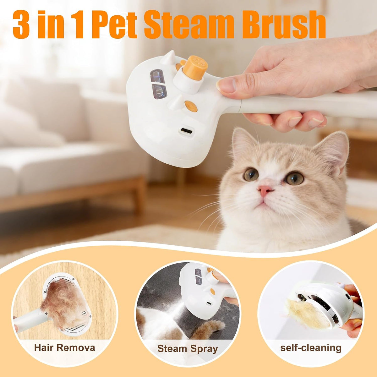 Pet Steam Brush for Dogs & Cats – Self‑Cleaning Anti‑Static Slicker
